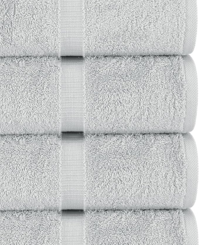 Chakir Turkish Linens 4 Piece Extra Large Bath Towels, 100% Cotton Luxury Turkish Towels for Bathroom, Soft Absorbent Bath Towels, 30 x 60 Inches, Silver Gray