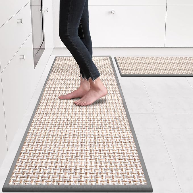 eqivei Kitchen Rugs and Mats Non Skid Washable Set of 2 PCS, Absorbent Runner Rugs for Kitchen, Front of Sink, Kitchen Mats for Floor, 17.3"x 47"+17.3"x 29" (Gray)