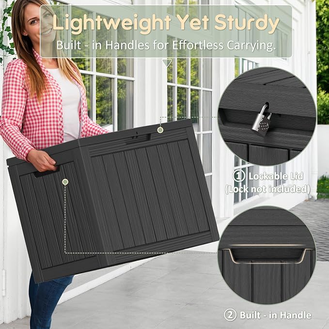 45 Gallon Outdoor Storage Box, All-Weather Deck Box for Patio Furniture, Package Deliveries, Garden Tools, Pool Supplies & Cushions, Black