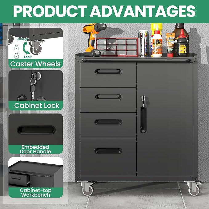 9-Piece Heavy Duty Steel Garage Cabinet System | All-in-One Modular Garage Cabinet Set for Ultimate Workshop Organization | Easy Assembly Garage Storage Cabinets & Tool Bench (Black)