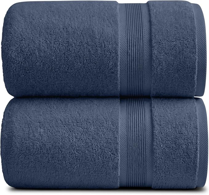 Luxury Bamboo Rayon Oversized Bath Towel Set | 2-Pack | Ultra Soft | Blue | 35% Bamboo Rayon - 65% Zero Twist Cotton | Absorbent Quick-Dry Towels for Bathroom | Ultra Soft | OEKO-TEX Standard 100