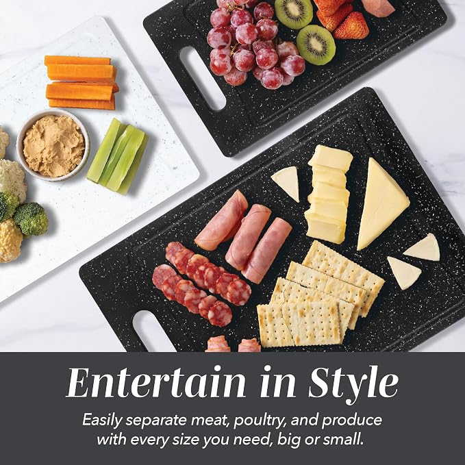 COOK WITH COLOR Non-Slip Cutting Board Set – Kitchen Essentials with Easy Grip Handle for Meat, Veggies, and Fruits, 3 Cutting Boards, Black/White