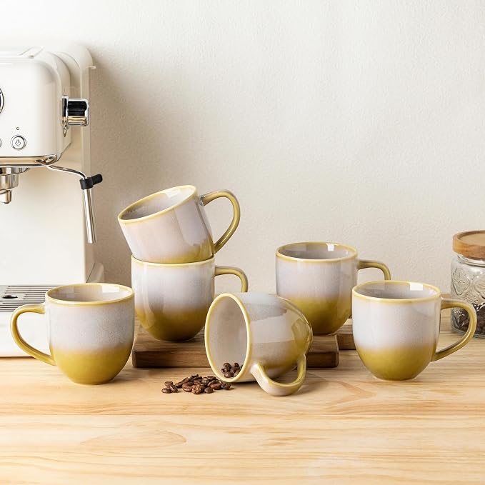 theterra Ceramic Coffee Mugs Set of 6, 12oz Handmade Coffee Cups with Handle for Latte, Tea, Milk, Beer, Hot Cocoa, Autumn Haze