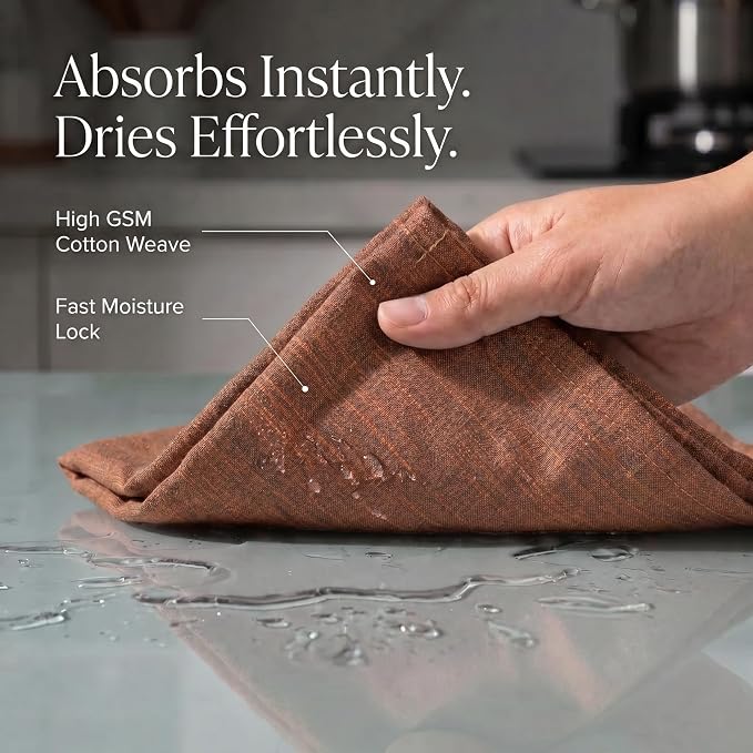 Urban Villa Kitchen Towels 100% Cotton Dish Towels for Kitchen(Set of 8)20”x30” Dish Cloths Absorbent Kitchen Linen Set with Hanging Loop Perfect for Drying Dishes Cleaning Hand Towels – Orange/Black