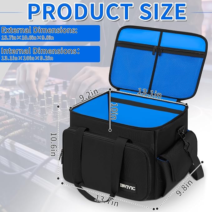 IBVIVIC DJ Cable File Bag with 6 Detachable Dividers High Capacity Gig Cable Bag for Cords,DJ Gear,Sound Instrument and Accessories, Blue