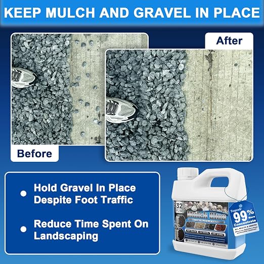 Mulch Glue for Landscaping - 32oz Strong Adhesive Rock Glue for Pea Gravel, Non-Toxic Weather-Resistant Mulch Anchor for Landscaping Rocks, Pebbles, Wood and Pine Straw