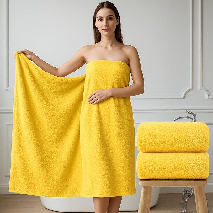 REDKISS 2 Piece Luxury Bath Towel Set - 31x62 inch Oversized Thick Bath Sheets, 100% Cotton, 900 GSM, Super Soft, Highly Absorbent, Quick Dry Large Shower Towels for Bathroom, Pool, Gym, Spa, Yellow