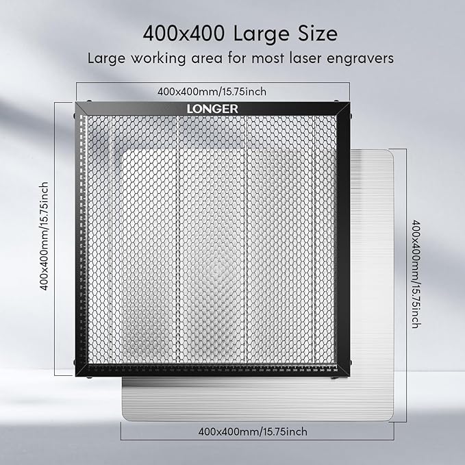 Longer Honeycomb Working Table, 15.7"x 15.7"x 0.86" Honeycomb Working Bed for CO2 or Diode Laser Engraver Cutting Machine, Fast Heat Dissipation with Aluminum Plate for Table-Protecting