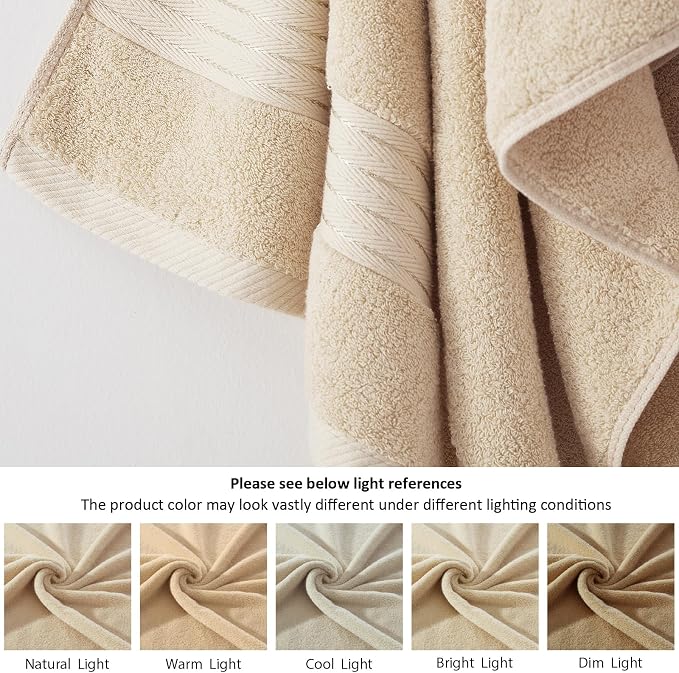 COZYART Luxury Bath Towel Set 6 Pcs, Beige 100% Turkish Cotton 650 GSM | OEKO-Tex 100 Certified Zero Twist Ring Spun, Soft Absorbent Quick Dry, Plush Fluffy, Breathable Hotel Quality for Daily Use