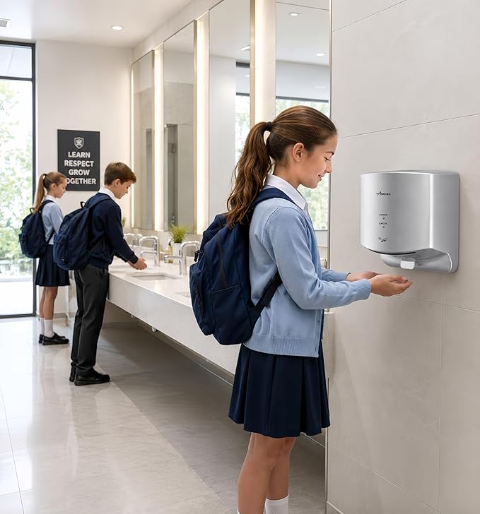 Automatic Commercial Hand Dryer, 110V 1300W High Speed Wall Mounted Hand Dryer for Bathroom, 7–10s Drying, 100m/s Air Speed, 72dB, Plug-in or Hardwired, Silver