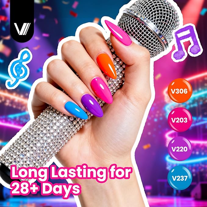 VANREESA 24 Pcs Neon Gel Nail Polish Set -Bright Summer Colors Gel Polish with Base Coat & 4 Effects of Top Coat Bright Yellow Orange Pink Red Green Blue Purple Gel Polish Set Nail Kit Gifts for Women