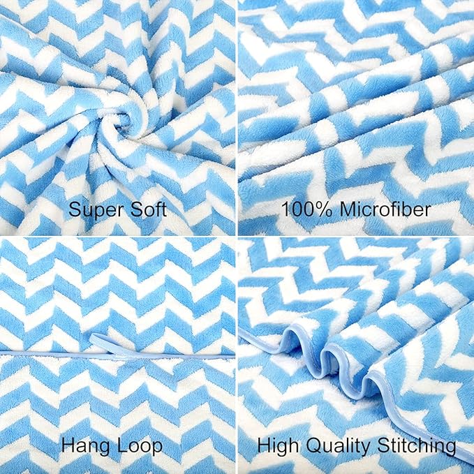 JML Microfiber Bath Towels, Chevron Blue, 30" x 60", 2 Pack | Hanging Loop, Oversized, Soft, Super Absorbent, Fast Drying, Use for Sports, Fitness, Yoga