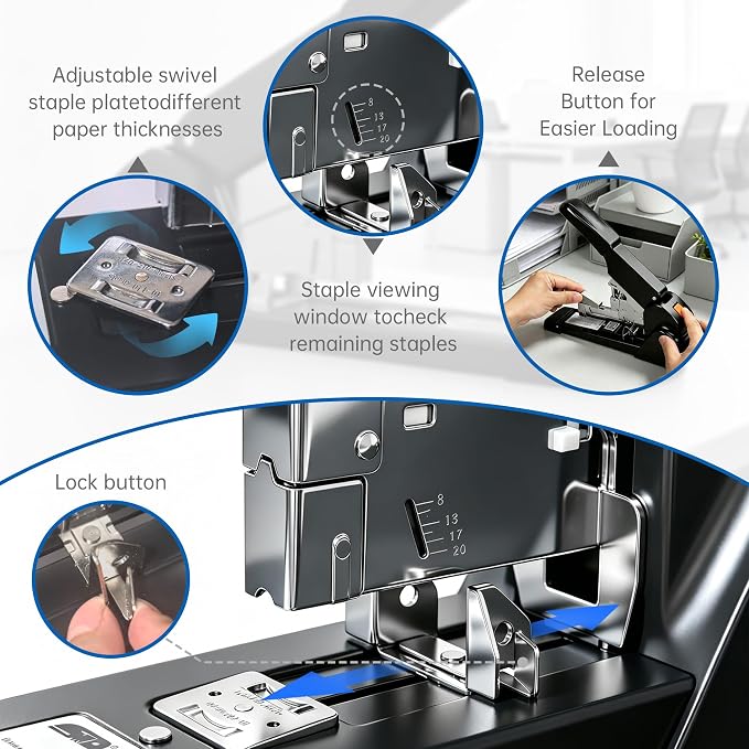 Heavy Duty Stapler, Industrial Grade, 240 Page Capacity, Ergonomic, Effortless, Extra Large Desktop Stapler, Suitable for Offices and classrooms, Anti-Jamming Metal Construction, Includes Staples.