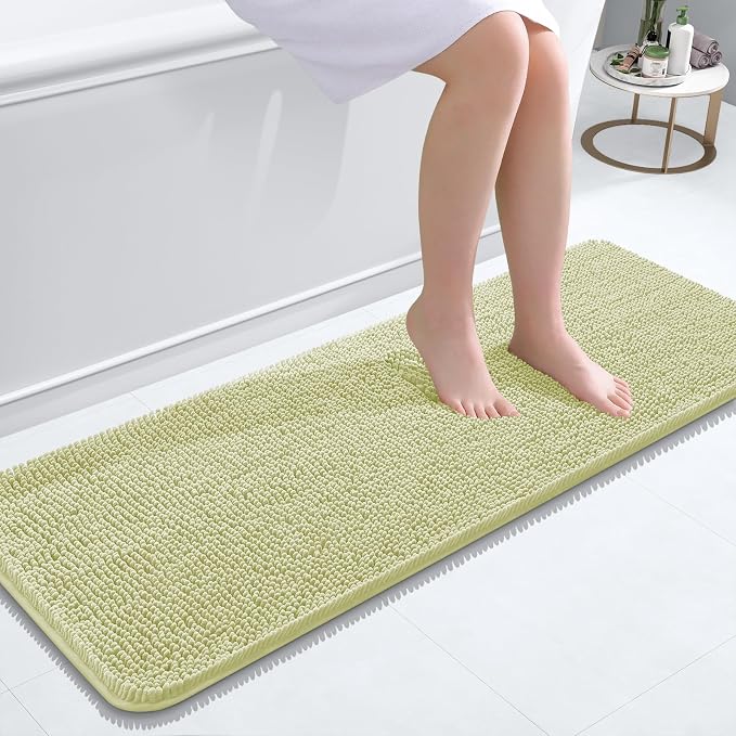 OLANLY Bathroom Runner Rugs 47x17, Soft Absorbent Chenille Bath Rugs, Rubber Backing Quick Dry, Machine Washable Long Bath Mats for Bathroom Floor, Tub and Shower, Home Decor Accessories, Vanilla