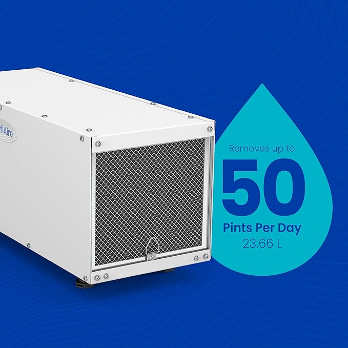AprilAire E050PZ 50-Pint Professional-Grade, Whole-House Dehumidifier with drain hose for up to 1,600 Sq. Ft. with S86WMUPR Wi-Fi Thermostat, Drain Hose, Condensate Pump, Bracket, and Hanging Kit