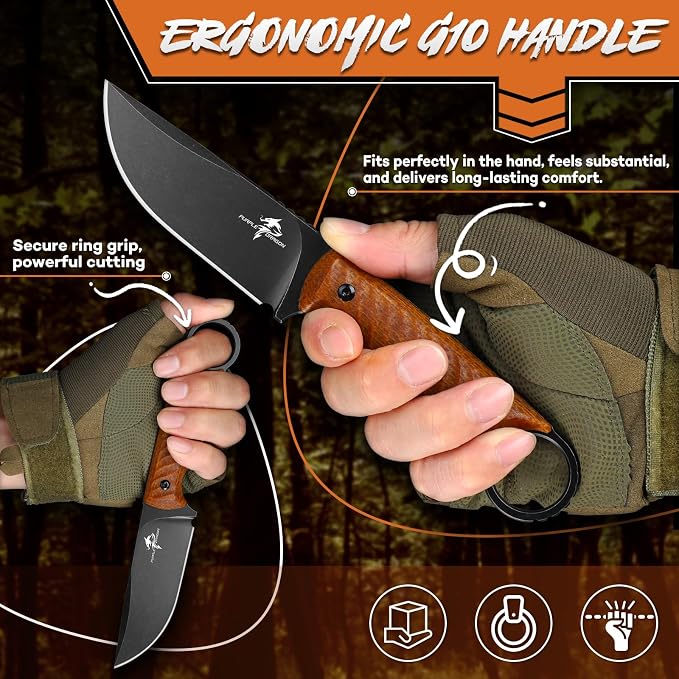 Purple Dragon Fixed Blade Knife with Kydex Sheath -Survival Knife Brown | Forged from a Single Piece of D2 Steel, Full Tang G10 Handle, Gift Box, for Outoor Camping