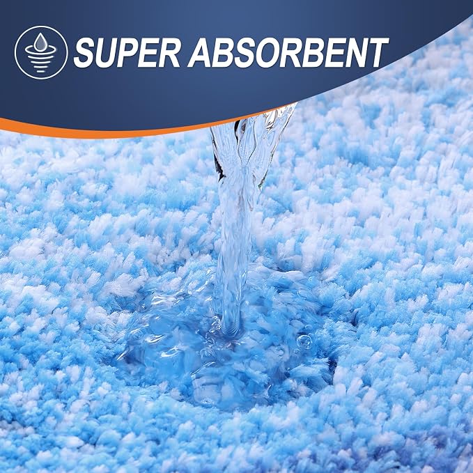 OLANLY Luxury Toilet Rugs U-Shaped 24x20, Extra Soft and Absorbent Microfiber Bathroom Rugs, Non-Slip Plush Shaggy Bath Mat, Machine Wash Dry, Contour Bathroom Mats for Toilet Base, Light Royal Blue