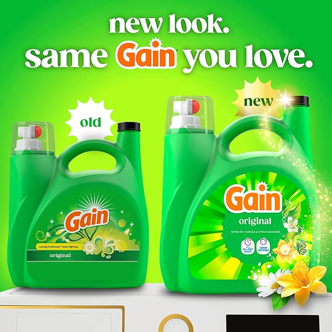 Gain Liquid Laundry Detergent with Odor Defense, Original Scent, Laundry Soap For HE Washing Machines, 194 fl oz, 134 Loads (Packaging May Vary)