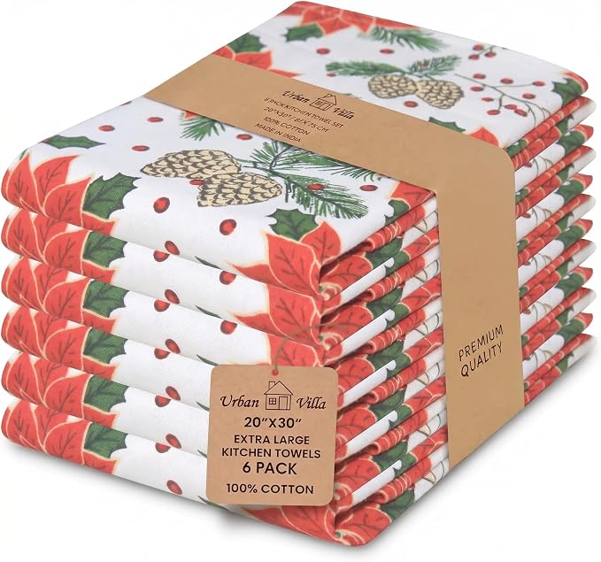 Urban Villa Kitchen Towels Cotton Dish Towels 20”x30”(Set of 6) Pinecone