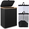 iEGrow 150L Laundry Basket with Lid,Large Laundry Hamper with Bamboo Handles, Hampers for Laundry, Dirty Clothes Hamper with 2 Removable Inner Bags for Clothes Towels,Black