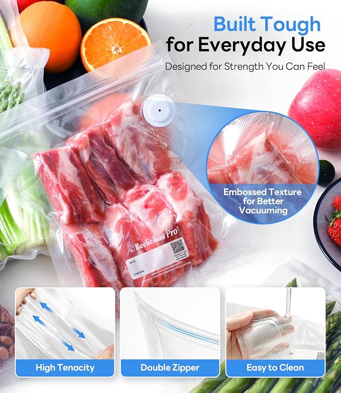 Reusable Vacuum Sealer Bags for Food, 30 PCS BPA-Free Food Storage Bags with Air Valve, Leakproof & Odor-Resistant for Sous Vide, Freezer & Microwave, Compatible with Most Vacuum Sealers