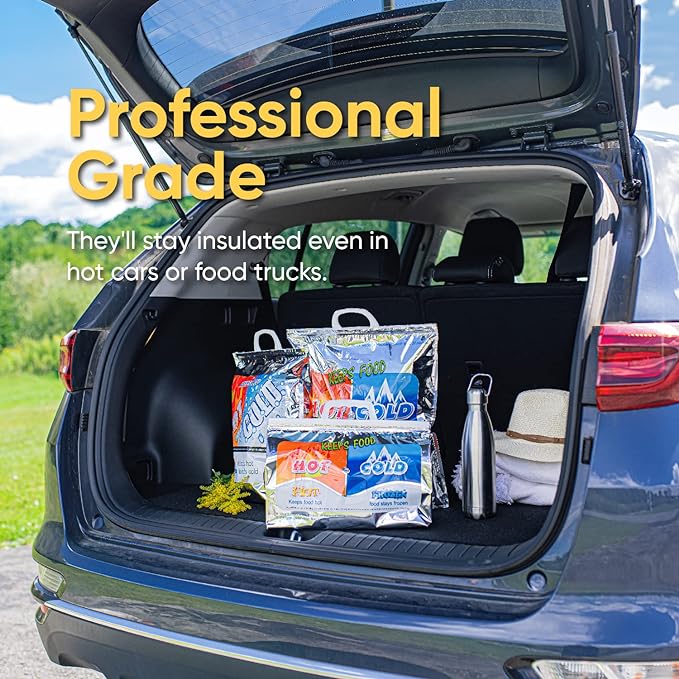 Superio Hot and Cold Insulated Bags for Food Delivery, Grocery Shopping Bags, Food Storage for Hot and Frozen Food for Travel, Disposable Cooler Bag, Reinforced Thermal Lunch Bag (4, 15.5"x13")