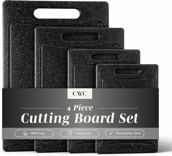 COOK WITH COLOR Non-Slip Cutting Board Set – Kitchen Essentials with Easy Grip Handle for Meat, Veggies, and Fruits, 4 Cutting Boards, Black