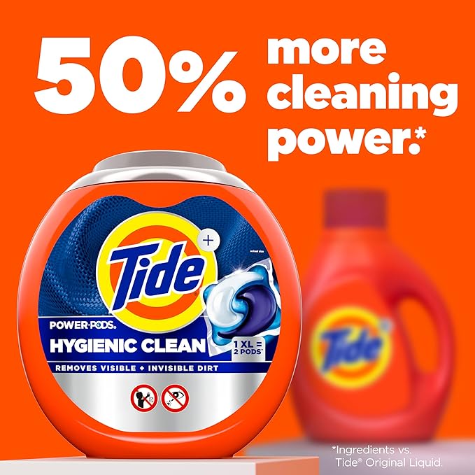 Tide Hygienic Clean Power PODS Laundry Detergent Pacs, Original Scent, 63 Count, Removes Visible and Invisible Dirt (Pack of 4)