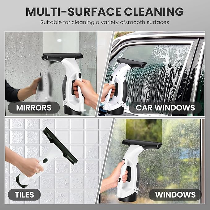 Window Vacuum Squeegee Electric Window Cleaner Window Cleaning Tool with 150ml Dirty Water Tank, Extension Handle for Shower Glass, Window Cleaning Car Windows Tiles Mirrors Glass