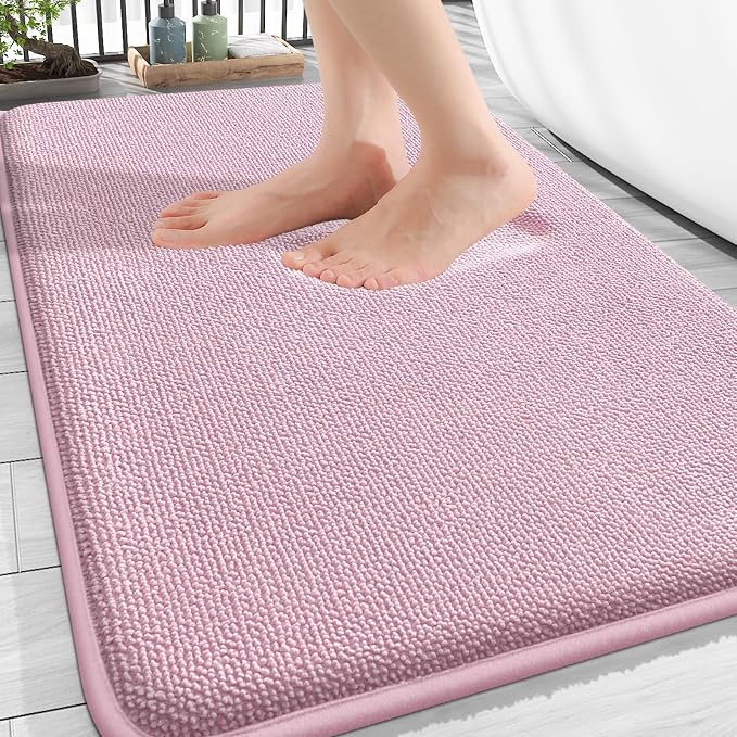 OLANLY Thick Memory Foam Bathroom Rug 30x20, Absorbent Bath Mat, Dusty Rose | Soft Quick Dry Bath Rugs Mats, Non-Slip, Machine Washable Carpet for Bathroom Floor, Tub and Shower, Home Decor Accessories