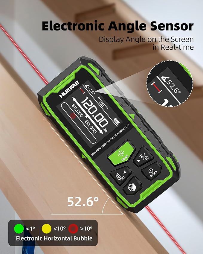 Huepar Professional Dual Laser Measuring Tool 393ft, 5 Years Warranty, Rechargeable Bilateral Laser Measurement Tool, Laser Room Measure Devices, Magnetic Metro Laser Distance Measure, Angle Sensor