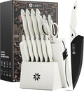 ASETY Kitchen Knife Set with Block 15 PCS, Dishwasher Safe Kitchen Knives | Ultra Sharp Knife block Set, High-carbon Stainless Steel, Chef Knife Set with Built-in Sharpener, Ergonomic handles, Ivory