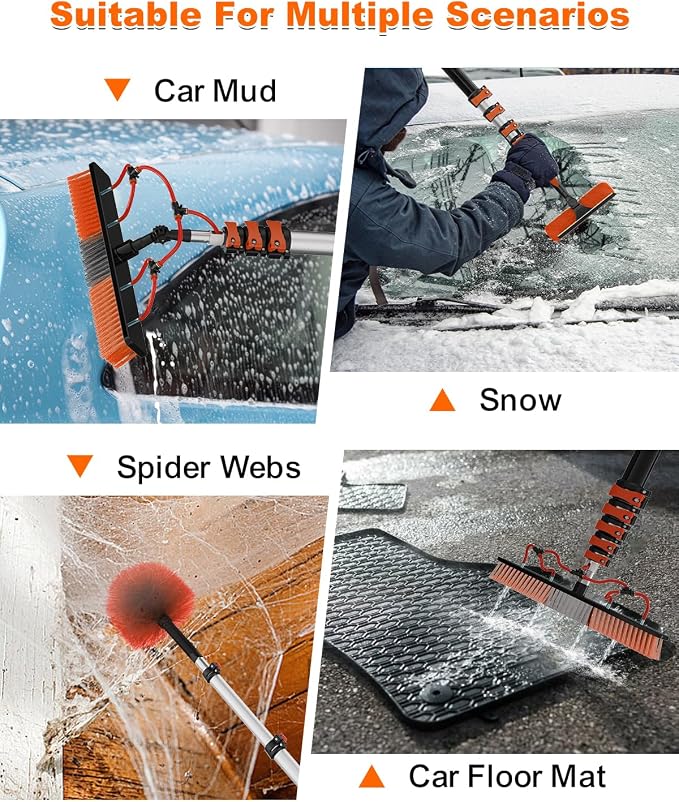 30Ft Reach Solar Panel Cleaning Brush Kit with 5-24ft Telescoping Pole, Water Fed Window Cleaner Tool with 20" Brush, Soap Dispenser, Cobweb Duster, Squeegee for Roof, RV, Gutter, Boat, Deck