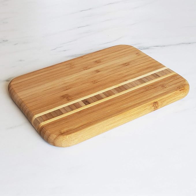 Totally Bamboo Barbados Small Bamboo Cutting Board, 9 x 6.5 Inches | Small cutting board for fruit, vegetables, garnishes, and sandwiches. End-grain bamboo inlay adds standout style.