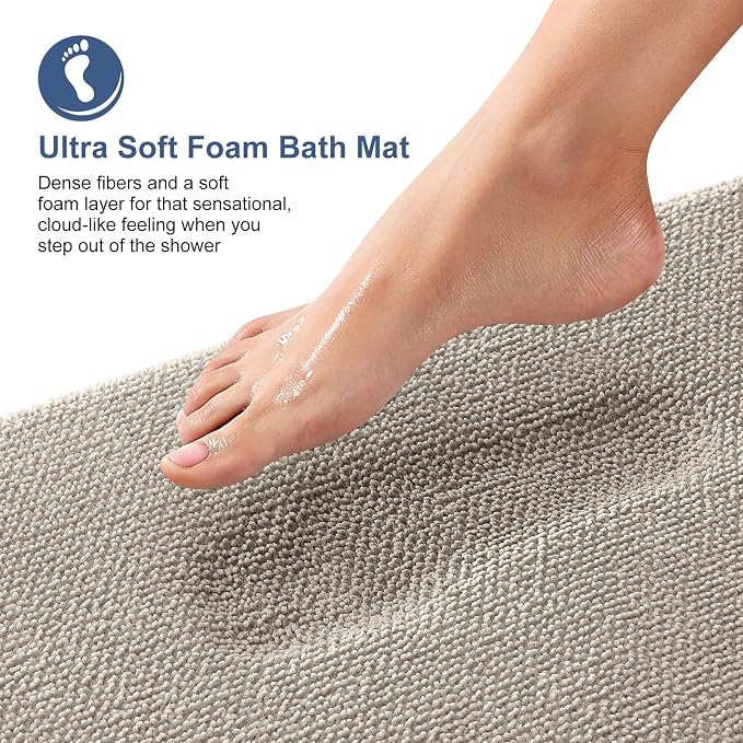 OLANLY Memory Foam Bathroom Runner Rugs 70x24, Long Bath Mats, Warm Taupe | Soft Quick Dry Bath Mats, Non-Slip, Absorbent Machine Washable Mat for Bathroom Floor, Tub and Shower, Home Decor Accessories