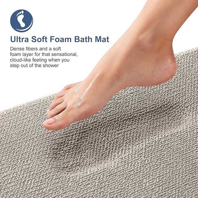 OLANLY Memory Foam Bathroom Runner Rugs 47x20, Long Bath Mats, Warm Taupe | Soft Quick Dry Bath Mats, Non-Slip, Absorbent Machine Washable Mat for Bathroom Floor, Tub and Shower, Home Decor Accessories
