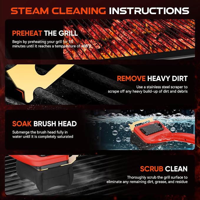 NEWKITCHEN Grill Brush for Outdoor Bristle-Free Steam Cleaning, BBQ Brush Replaceable Kevlar Head with Grill Scraper, Safe Long Handle Barbecue Grill Cleaner