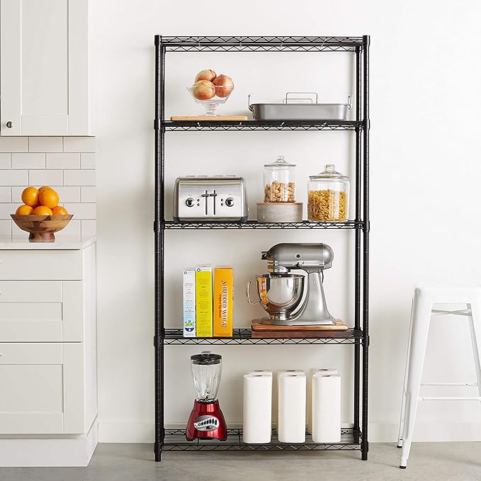 Amazon Basics 5-Shelf Adjustable Heavy Duty Steel Wire Storage Shelves for Garage, Kitchen, Easy Assembly, 36" x 14" x 72", Black