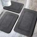 YIHOUSE Memory Foam Bath Mat Set, Non Slip Bath Mats for Bathroom, Super Soft and Water Absorbent Bath Rug Set, Machine Washable U Shape Toilet Mats, Dark Grey