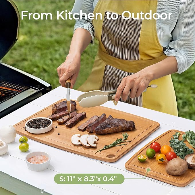 Keechee Dishwasher Safe Bamboo Cutting Boards 15.4x11.7in Heat-Resistant Chopping & Charcuterie Board with Juice Groove, Durable Lightweight Kitchen Essentials for Meat, Vegetables, Easy Clean