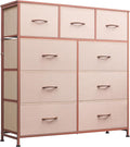 WLIVE 9-Drawer Dresser, Fabric Storage Tower for Bedroom, Hallway, Entryway, Closet, Tall Chest Organizer Unit with Fabric Bins, Steel Frame, Wood Top, Easy Pull Handle, Pink