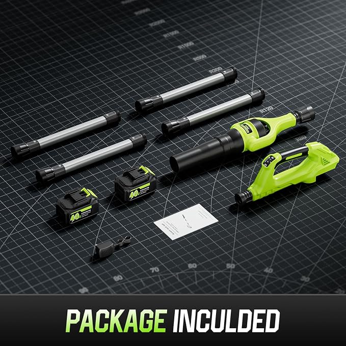 Leaf Blower Cordless, 40V Leaf Blowers with 2 Battery Brushless 300° Rotatable Blower Tube with Adjustable Pole (98inch) 580CFM/180MPH & 2 Speed Gutter Cleaning Tools for Garden，House