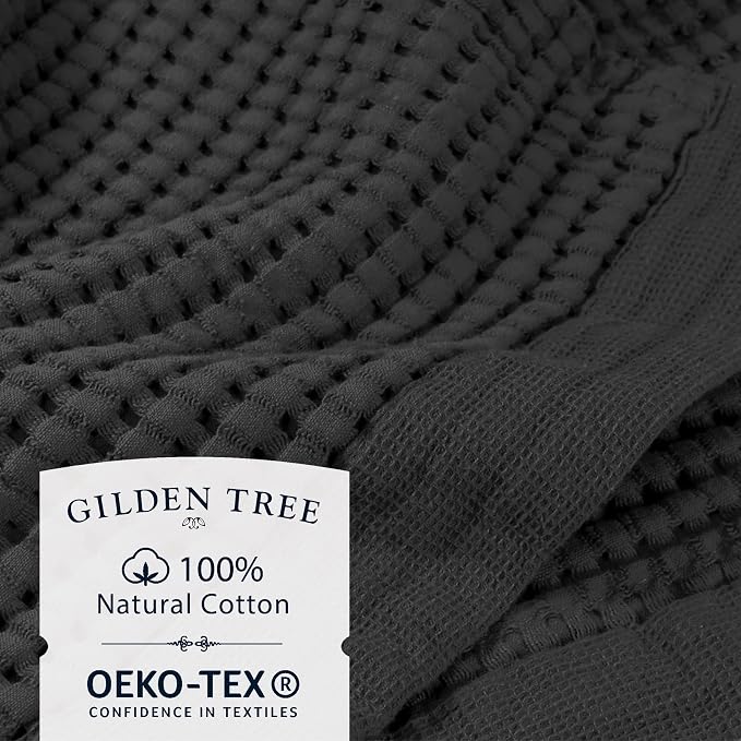 GILDEN TREE Waffle Towels for Bathroom Luxury 100% Cotton Bath Towels, Quick Dry Towel, Thin Super Absorbent Lint Free Shower Towels, Bath Towels Set of 2, Modern Style (Faded Black)
