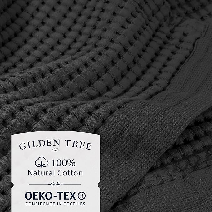 GILDEN TREE Waffle Hand Towels for Bathroom Quick Dry Large Luxury Lint Free Super Absorbent Cotton Hand Towels Set of 2, Modern Style (Faded Black)