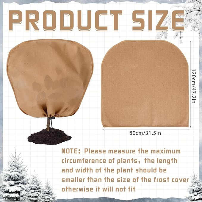 12 Pcs Winter Plant Covers Freeze Protection Reusable Plant Protector Bag with Drawstring Warm Shrubs Cover Frost Protection Planting Jacket Bags for Outdoor Garden, Brown (31.5 x 47.2 Inch)