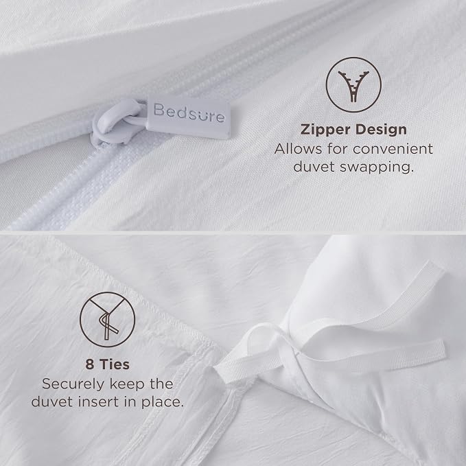 Bedsure White Super King Duvet Cover - 3 Pieces Prewashed Cotton-Like Extra Soft Bedding Set, Includes 1 Duvet Cover 108x98 Inches with Zipper Closure & 2 Pillow Shams, Comforter Not Included