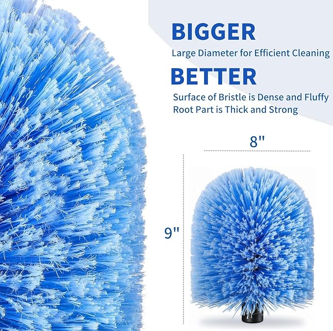 4 Pack Screw on Webster Cobweb Duster Head for Pole,Spider Web Remover Brush, Cobweb Duster Head Attachment,Fits Standard 3/4 inch Threaded Poles(Big, Blue)