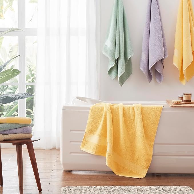 COZYART Luxury Bath Towel Set 6 Pcs, Yellow 100% Turkish Cotton 650 GSM | OEKO-Tex 100 Certified Zero Twist Ring Spun, Soft Absorbent Quick Dry, Plush Fluffy, Breathable Hotel Quality for Daily Use