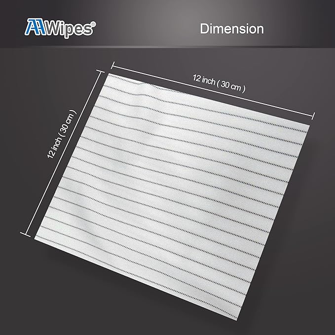 AAWipes Anti-Static Electrostatic Discharge (ESD) Wipes (12"x12",100pcs, Polyester Wiper Cloths with Conductive Yarn) ESD-Safer Cleanroom Wipers Lint Free Class 100 ISO5 (CE16012)