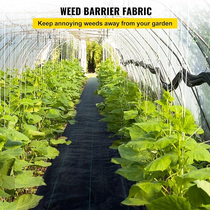 Happybuy 6x300ft Premium Weed Barrier Landscape Fabric Heavy Duty 2.4OZ, Woven Weed Control Fabric, High Permeability Good for Flower Bed, Geotextile Fabric Underlayment, Driveway Fabric Ground Cover | 2.4oz Woven Geotextile Fabric, Landscaping Fabric,...